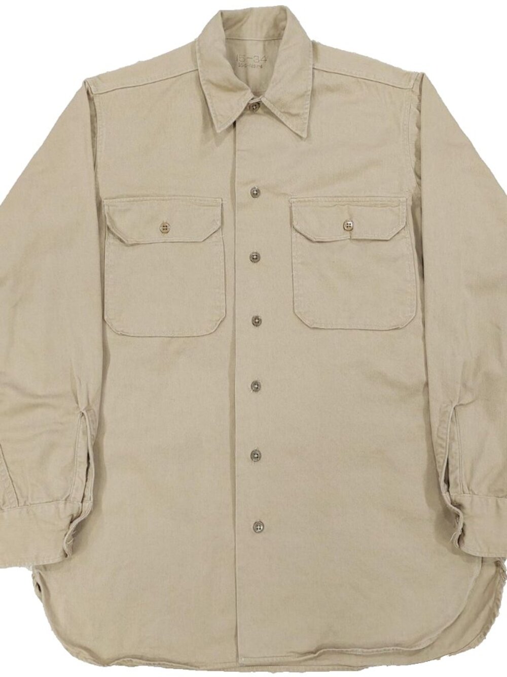 Vintage 50s Military Utility Work Shirt Mens 15-34 (Fits M), Khaki Twill, Korea